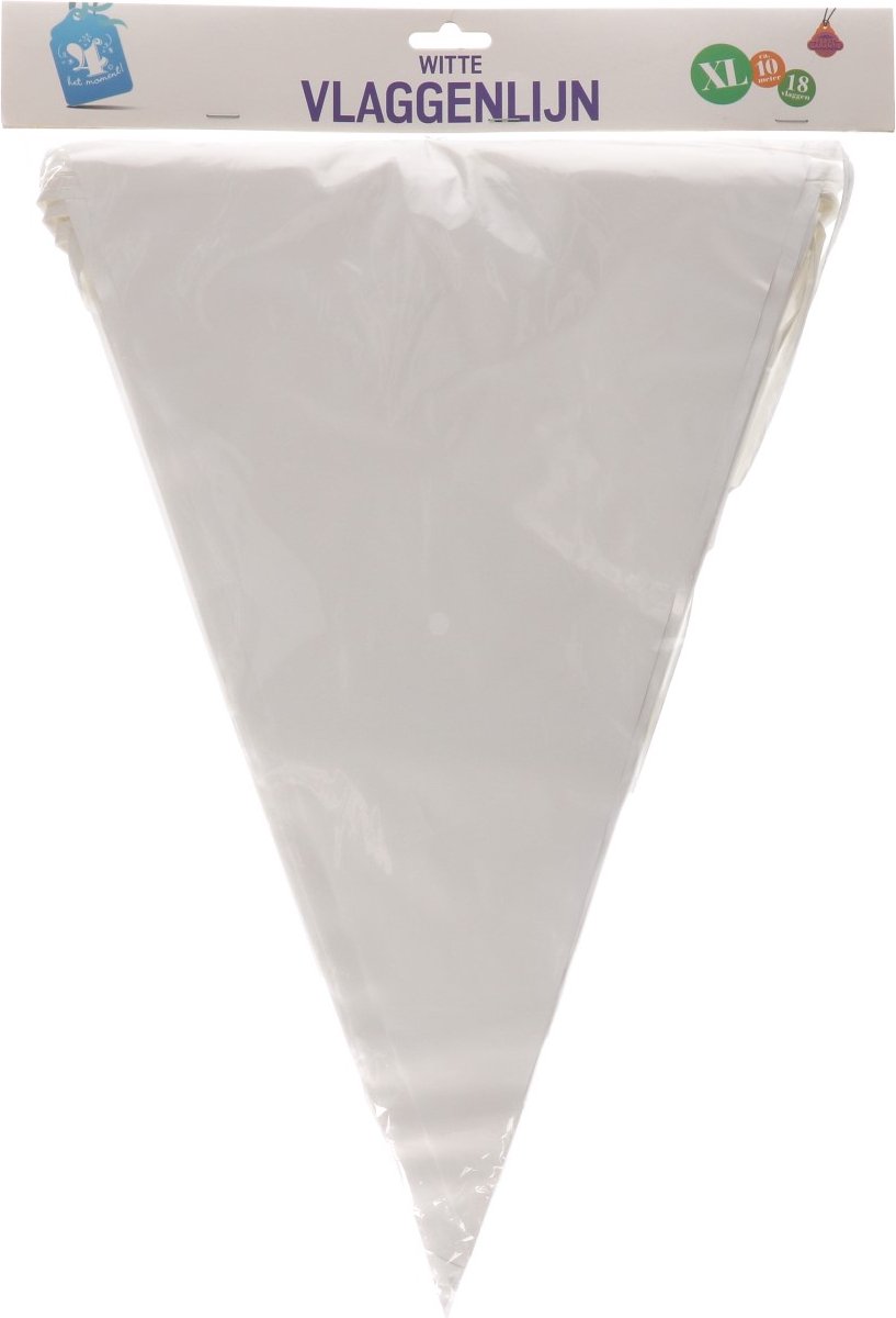 Vlaggenlijn XL | Wit | 10 meter lang | 8 vlaggen | Verjaardag | Versiering | Bruiloft | Feestje | Slinger